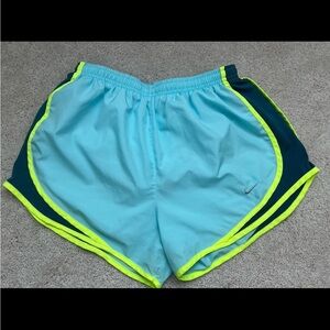Nike Women's Aqua and Neon Green Athletic Shorts
